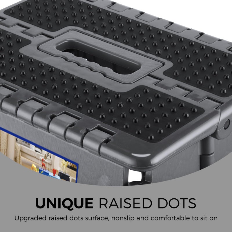 ACKO Folding Step Stool 13 inch Height Premium Heavy Duty Foldable Step Stools for Adults and Kids, Kitchen Plastic Small Collapsible Stepping Stool Hold Up to 300 LB Dot Grey (1 Pack) - Image 4